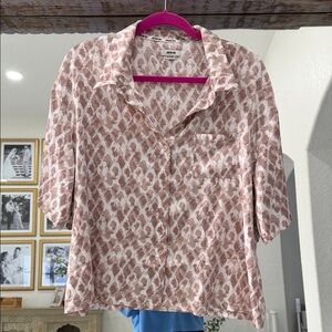 Jason Wu Blush Pink and White Printed Short Sleeve Button-Down Satin Shirt